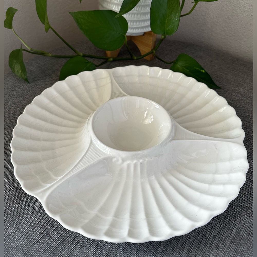 Vintage~ White Ceramic Shell~ Divided- Serving Platter